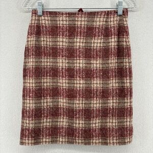 OSCAR DE LA RENTA Skirt 4 BERGDORF GOODMAN Wool Plaid Straight Red Vintage